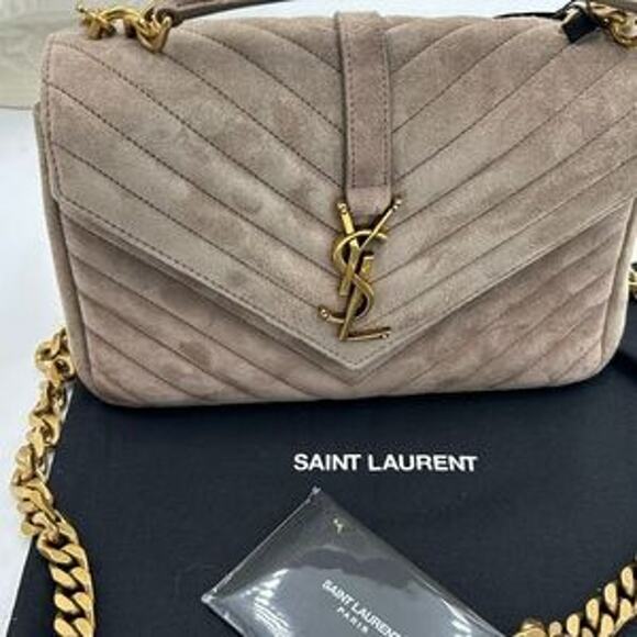 Women's Saint Laurent Ysl quilted medium suede shoulder Bag made in Italy - Picture 13 of 16